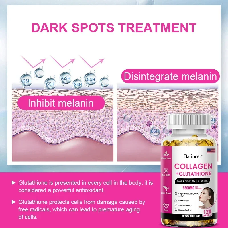 Balincer 5500mg Hydrolyzed Collagen 2200mg Glutathione 1300mg Biotin MSM and Vitamin C B6 B3 Capsule Nutritional Supplement - Image 4