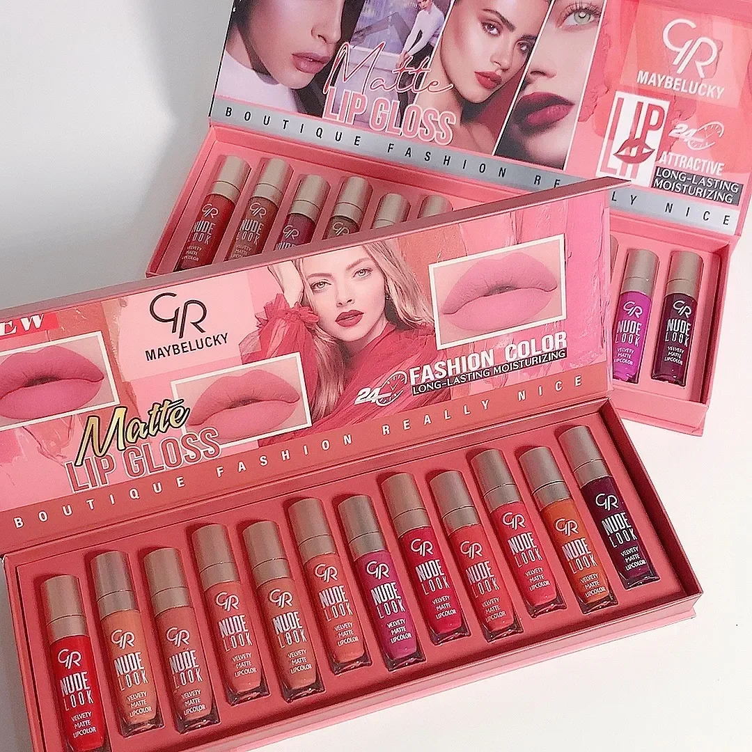 New 12PCS Lip Glaze Set Matte Mist Velvet Lip Gloss Set Long-Lasting Non-Stick Cup Non-Fading Lipstick Nude Liquid Lipstick Set - Image 6
