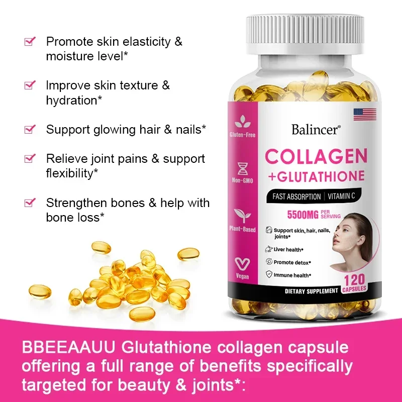 Balincer 5500mg Hydrolyzed Collagen 2200mg Glutathione 1300mg Biotin MSM and Vitamin C B6 B3 Capsule Nutritional Supplement - Image 2