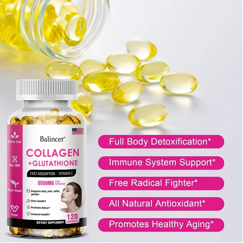 Balincer 5500mg Hydrolyzed Collagen 2200mg Glutathione 1300mg Biotin MSM and Vitamin C B6 B3 Capsule Nutritional Supplement - Image 3