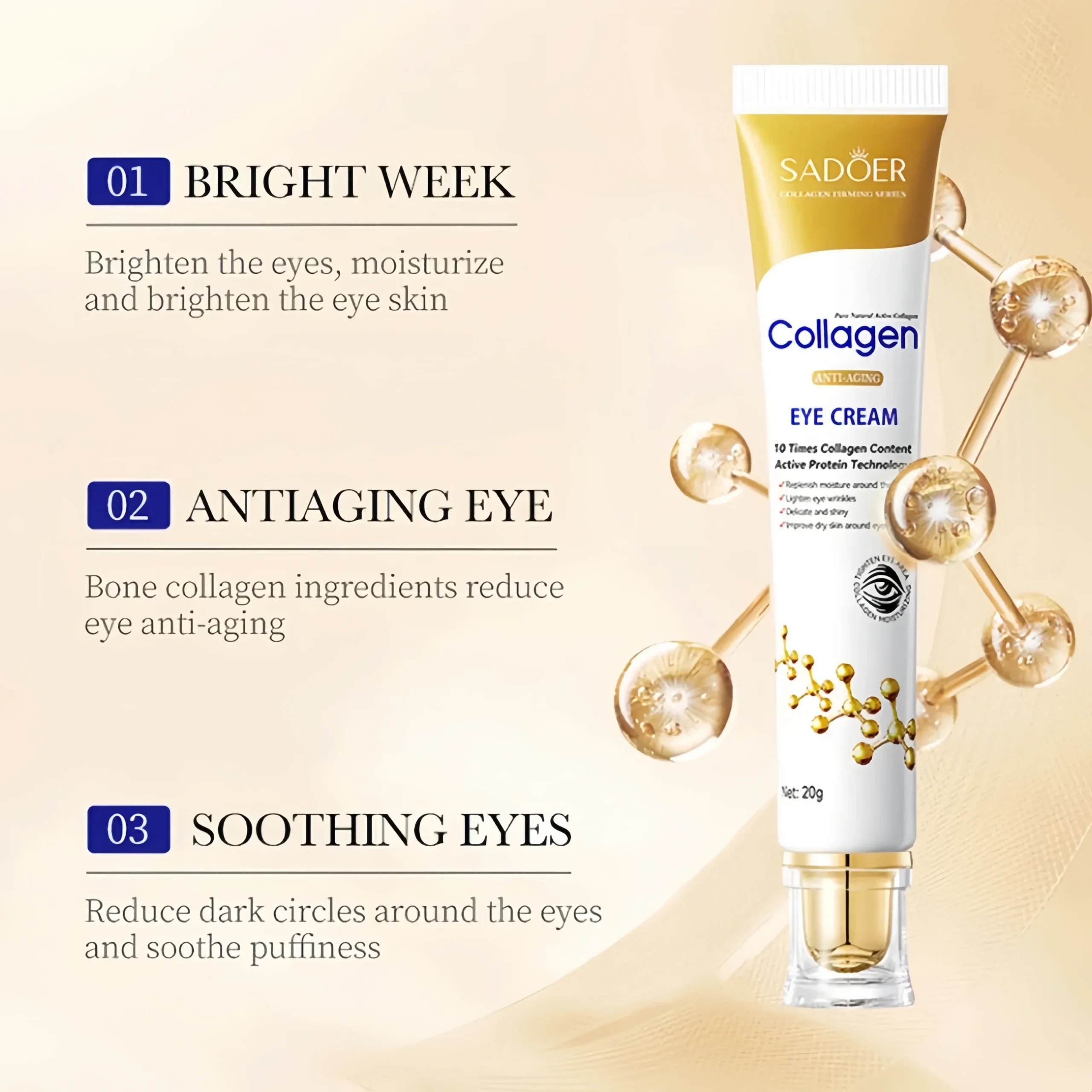 Instant Eye Bag Removal Cream Collagen Anti-Wrinkle Fade Fine Lines Anti Dark Circle Firming Skin Puffiness Brighten Eye Care - Image 2