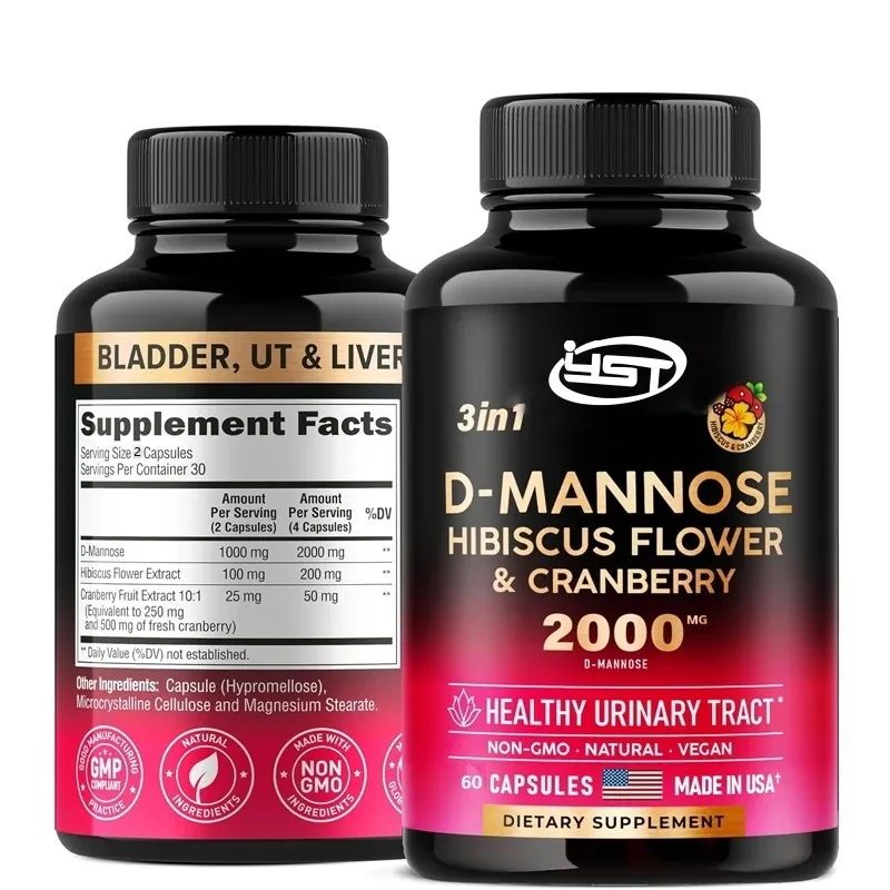 D-mannose 3-in-1 urinary health supplement - natural bladder, liver, and digestive support cranberry and hibiscus flowers
