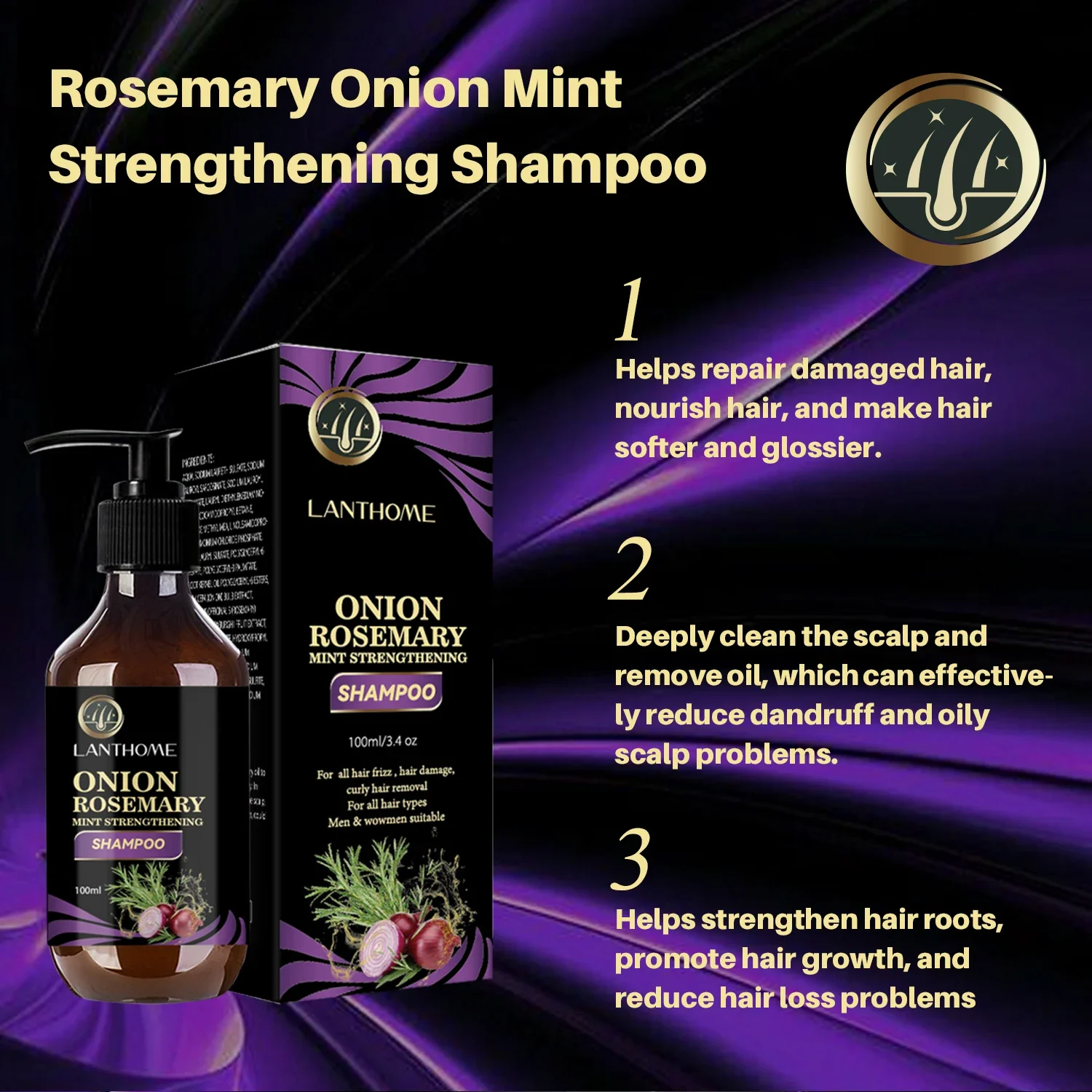 Onion Hair Shampoo For Fast Hair Growth Anti Hair Loss Effective Within 7 Day Rosemary Onion Hair Regrowth Shampoo For Women Men - Image 2